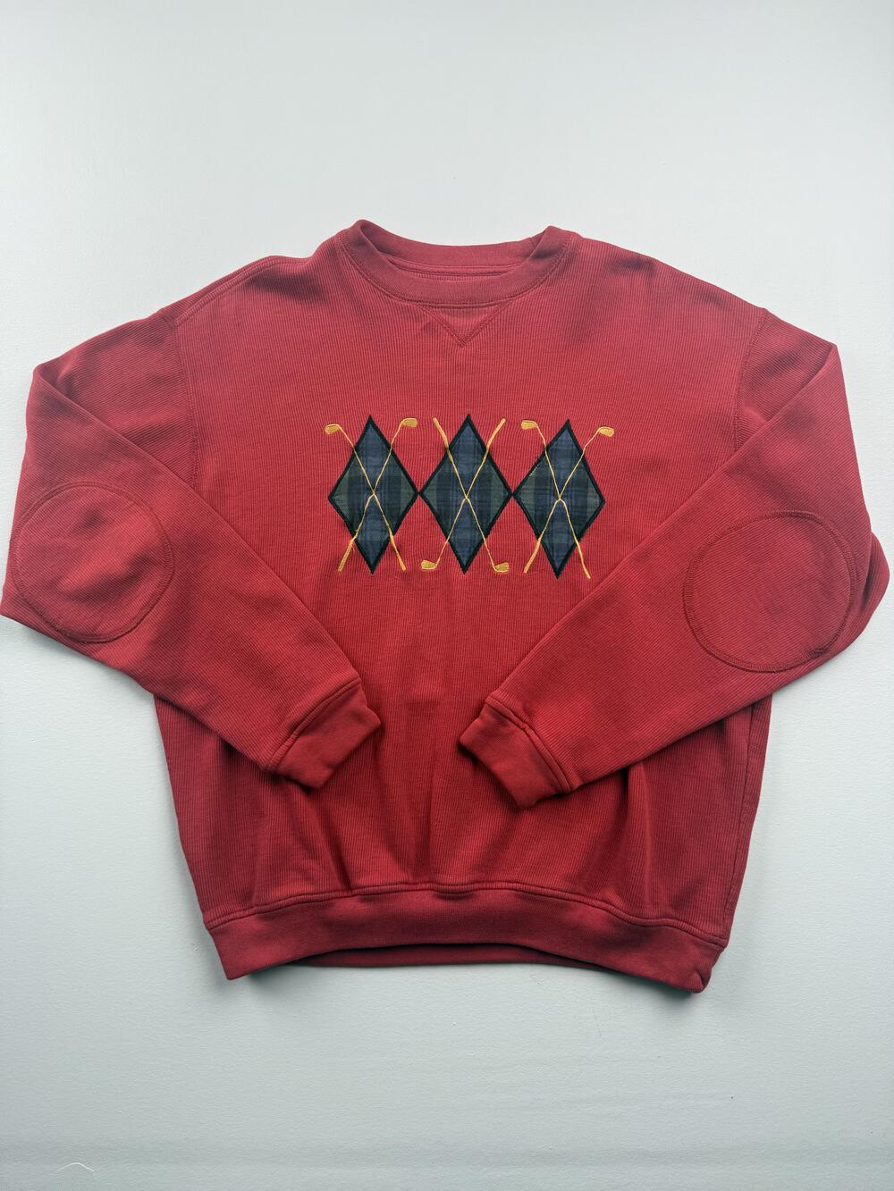 Grand Slam Sweater Mens Medium Red Argyle Golf Clubs Crewneck Knit Pullover